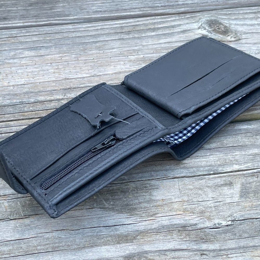 Handmade Genuine Leather Black Wallet Card Holder Purse Bi Fold Purse